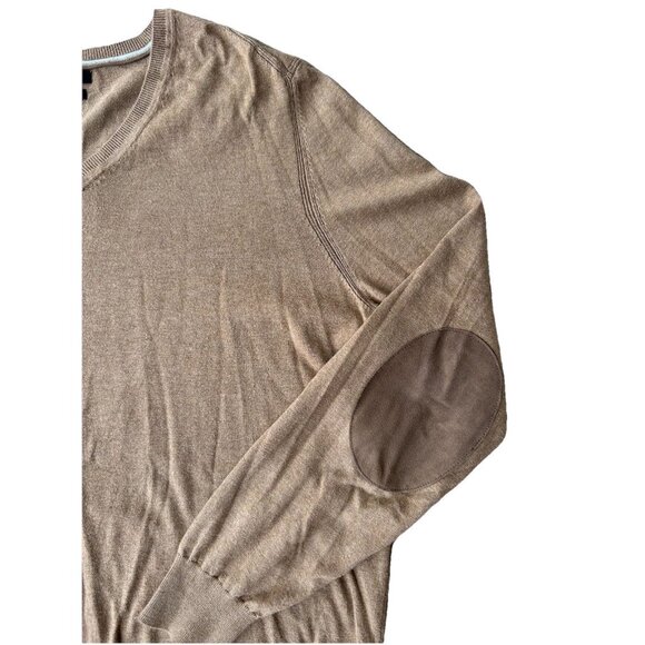 Massimo Dutti V-Neck Sweater Cotton/Silk Men's Size Large Brown Elbow Patches - Picture 4 of 6